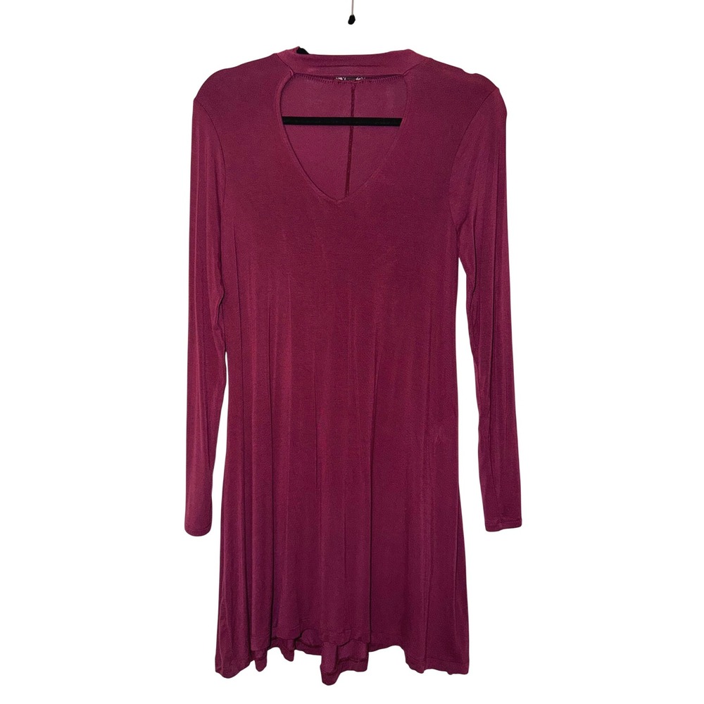 EXPRESS Burgundy Long Sleeve Cutout‎ Neck Swing Dress Women Size S